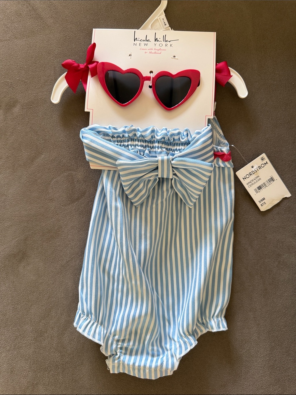 Blue Stripe Bow Bubble Romper for Kids